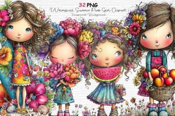 Download Whimsical Summer Pink Girl Clipart PNG - Whimsical Collection