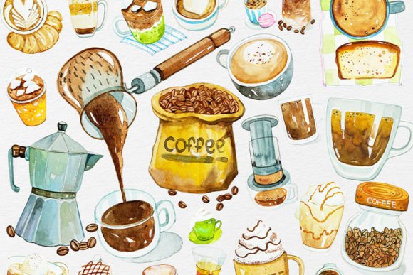 Download Coffee Clipart Watercolor DIY Elements - Color Collection
