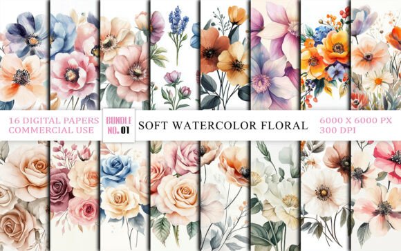 Download Soft Watercolor Floral Clipart Bundle - Color Collection