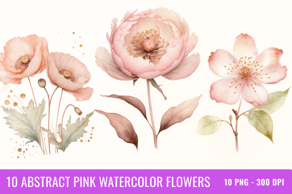 Download 10 Abstract Pink Watercolor Flowers - Color Collection