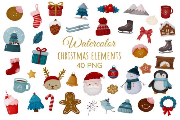Download Cute Christmas Clipart Watercolor PNG - Color Collection
