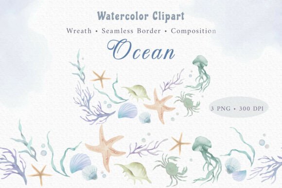 Download Hand Painted Watercolor Ocean Clipart - Color Collection