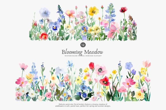 Download Watercolor Flowers Floral Border Set - Color Collection