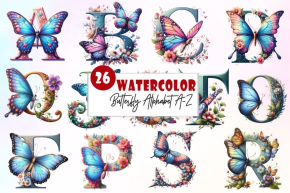 Download Watercolor Butterfly Alphabet Clipart - Color Collection