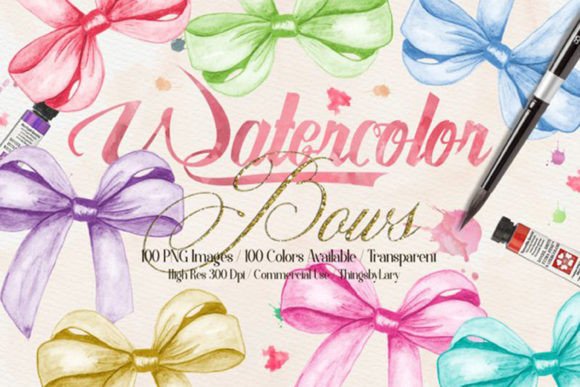 Download Hand Painted Watercolor Bows Clipart - Color Collection
