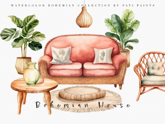 Download Boho Decor Home Watercolor Clipart Set - Color Collection