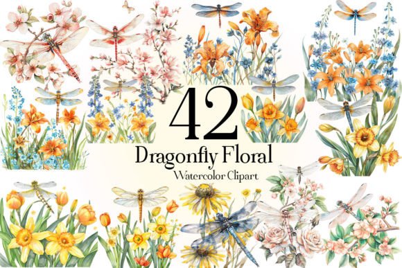 Download Watercolor Dragonfly Floral Clipart - Color Collection