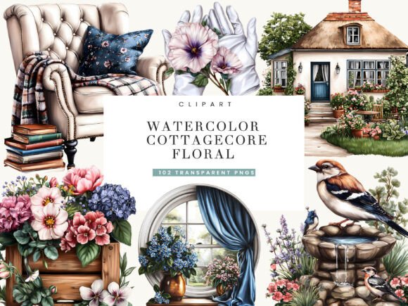 Download Watercolor Cottage Core Floral Clipart - Color Collection