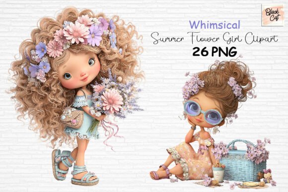 Download Whimsical Summer Flower Girl Clipart PNG - Whimsical Collection