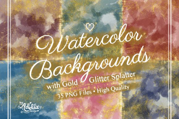 Download Watercolor Backgrounds with Gold Glitter - Color Collection