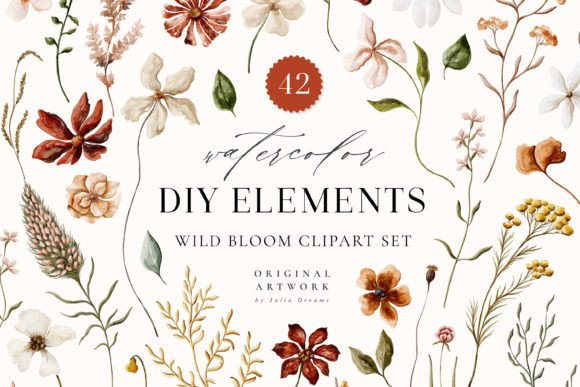 Download Wild Bloom Watercolor Digital Clipart - Color Collection