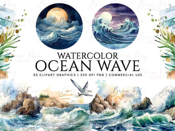 Download Watercolor Ocean Wave Clipart Bundle - Color Collection