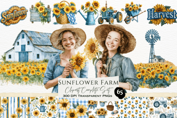Download Sunflower Farm Watercolor Clipart Set - Color Collection