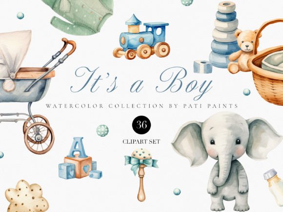 Download Baby Boy Watercolor Digital Clipart Set - Color Collection