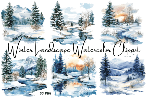 Download Watercolor Winter Landscape Clipart - Color Collection