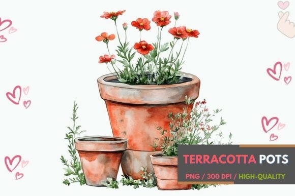Download Rustic Potted Plants Watercolor Art - Color Collection