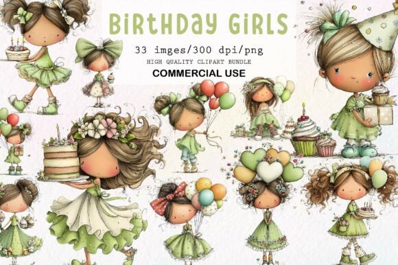 Download Whimsical Birthday Girls Clipart Set - Whimsical Collection