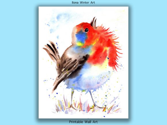 Download Watercolor Robin Printable Wall Art - Color Collection