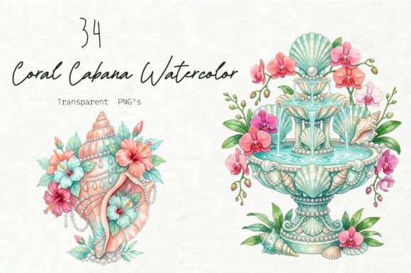 Download Coral Cabana Watercolor Clipart Set - Color Collection