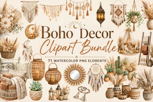 Download Boho-decor-watercolor-png-bundle-71-pack - Color Collection