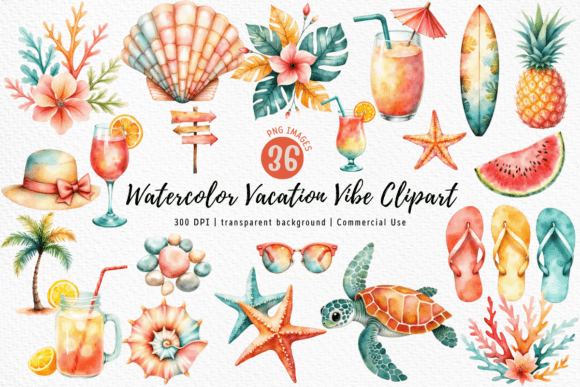 Download Watercolor Vacation Vibe Clipart PNG - Color Collection