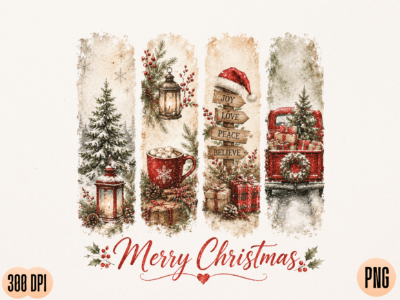 Download Vintage Merry Christmas Watercolor PNG D - Color Collection
