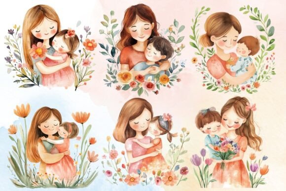 Download Cute Watercolor Mother's Day Clipart - Color Collection