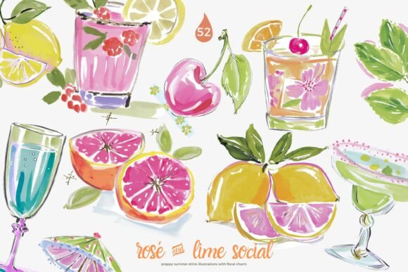 Download Preppy Cocktail Watercolor Clipart Set - Color Collection