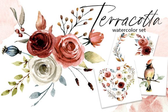 Download Terracotta Watercolor Flowers Set. - Color Collection