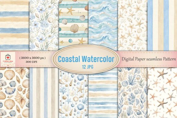 Download Coastal Watercolor Digital Paper Bundle - Color Collection