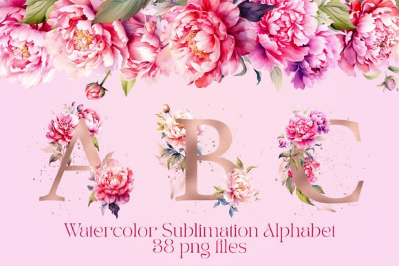 Download Gold Alphabet with Watercolor Peonies - Color Collection