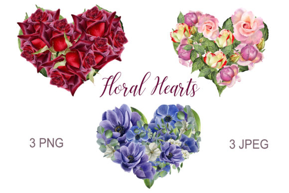 Download Floral Hearts. Watercolor Flower Clipart - Color Collection