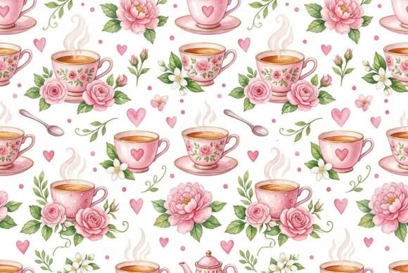 Download Watercolor Teacup and Flower Pattern - Color Collection