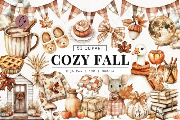Download Watercolor Cozy Fall Clipart Bundle - Color Collection